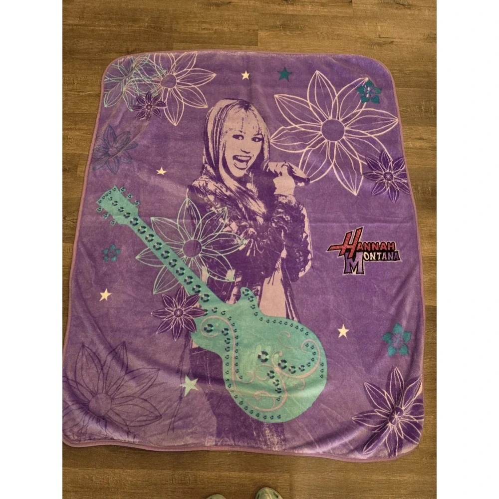 Vintage Hannah Montana Blanket Fleece Throw Guitar Flowers Y2K Disney Channel